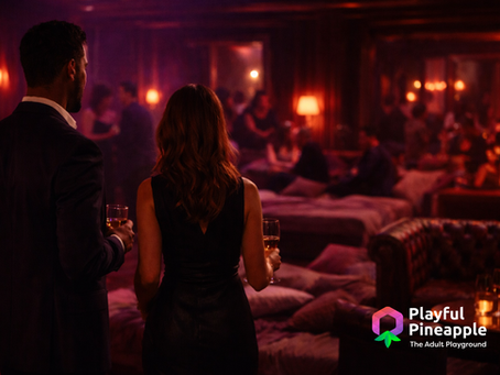 Lifestyle swingers party in the UK with couples and singles socialising in a relaxed ENM environment