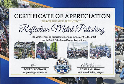 CERTIFICATE OF APPRECIATION FROM CASINO TRUCK SHOW