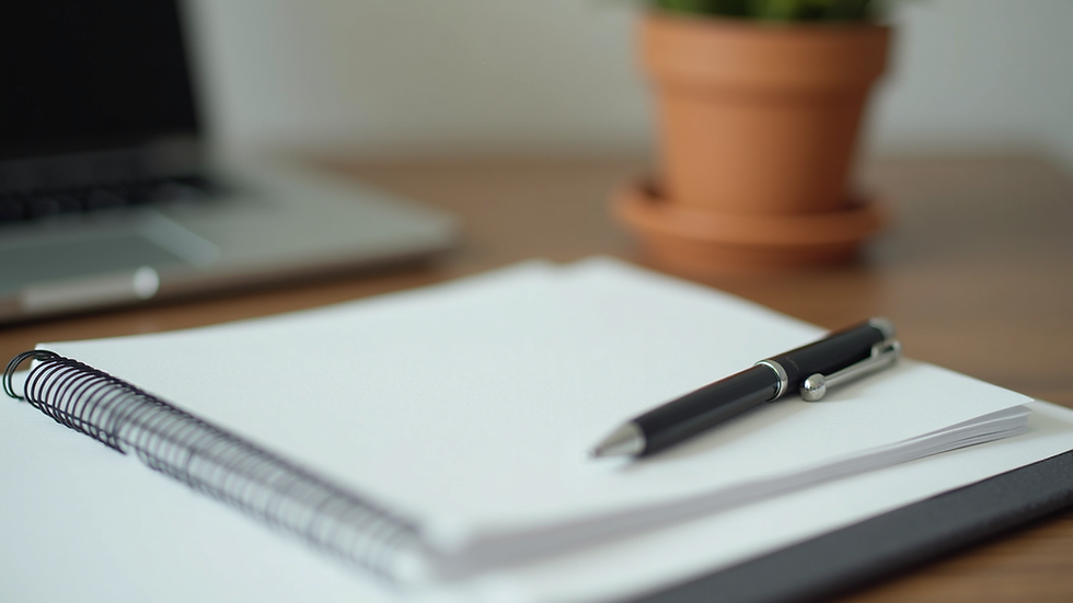 close-up view of a notebook and pen on a table during an online therapy session