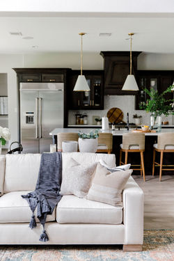 Kitchen design with brass pendants, seag