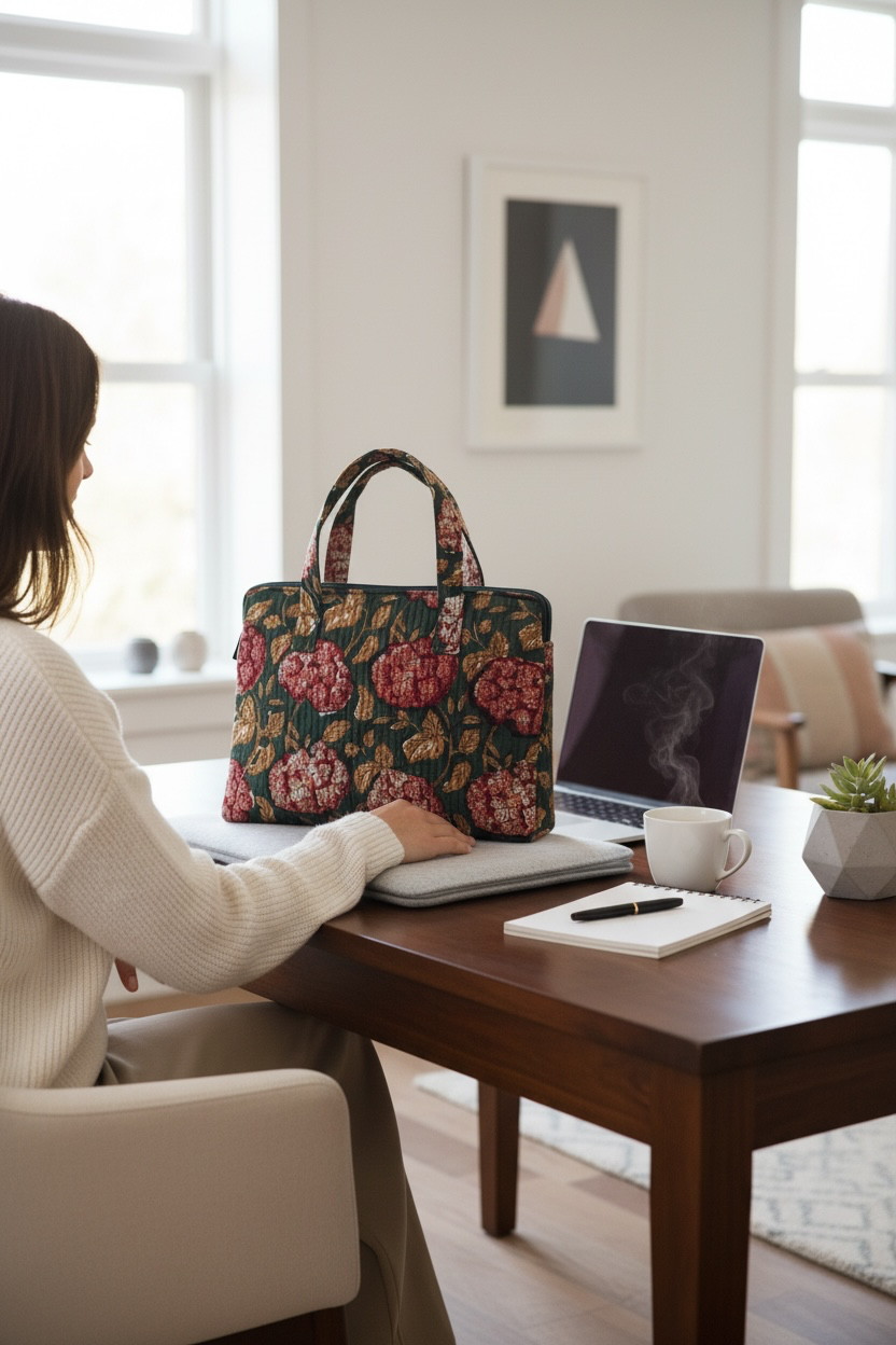 Thumbnail: Push Cotton Quilted laptop Bag