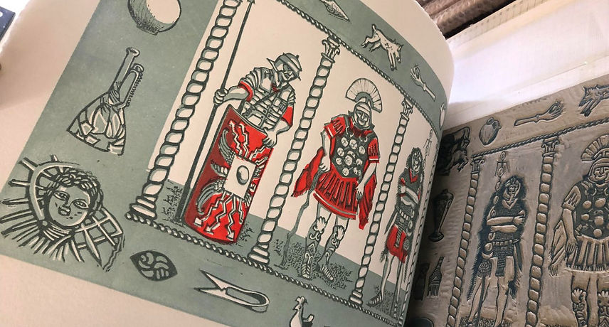 Coria, lino print by Cathy Duncan