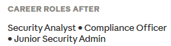 Career roles after course: Security Analyst, Compliance Officer, Junior Security Admin