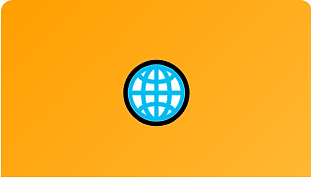 Blue globe icon on an orange background