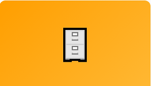 Icon of a two-drawer filing cabinet on an orange background