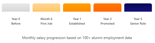 Career progression timeline from first job to senior role.