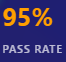 95% pass rate indicator on a blue background