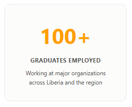 100+ graduates employed at major organizations in Liberia.