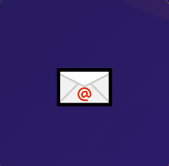 Icon of a white envelope with a red @ symbol.