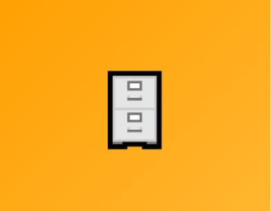 Icon of a two-drawer filing cabinet on an orange background