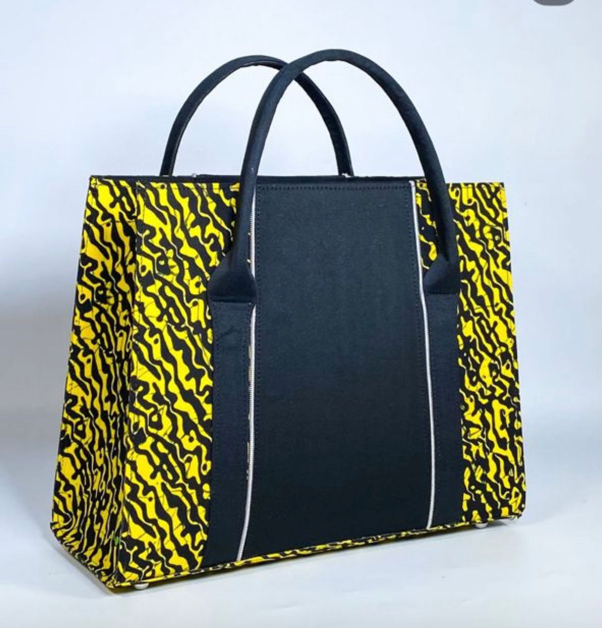 Timeless blend yellow and black top handle ankara bag
