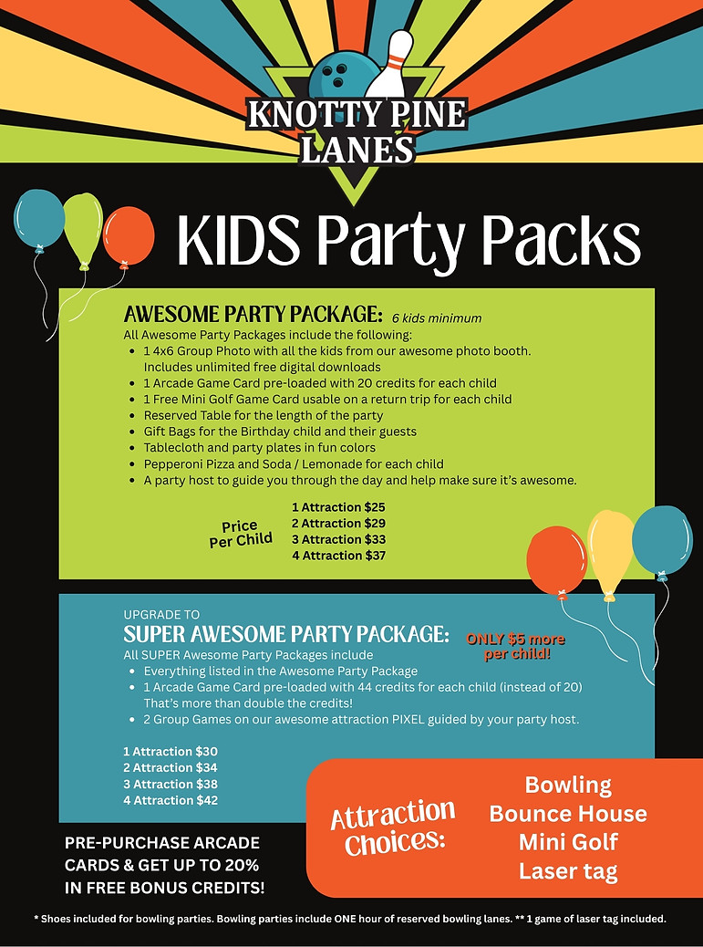 Kids Birthday Party Packages Knotty Pine Lanes