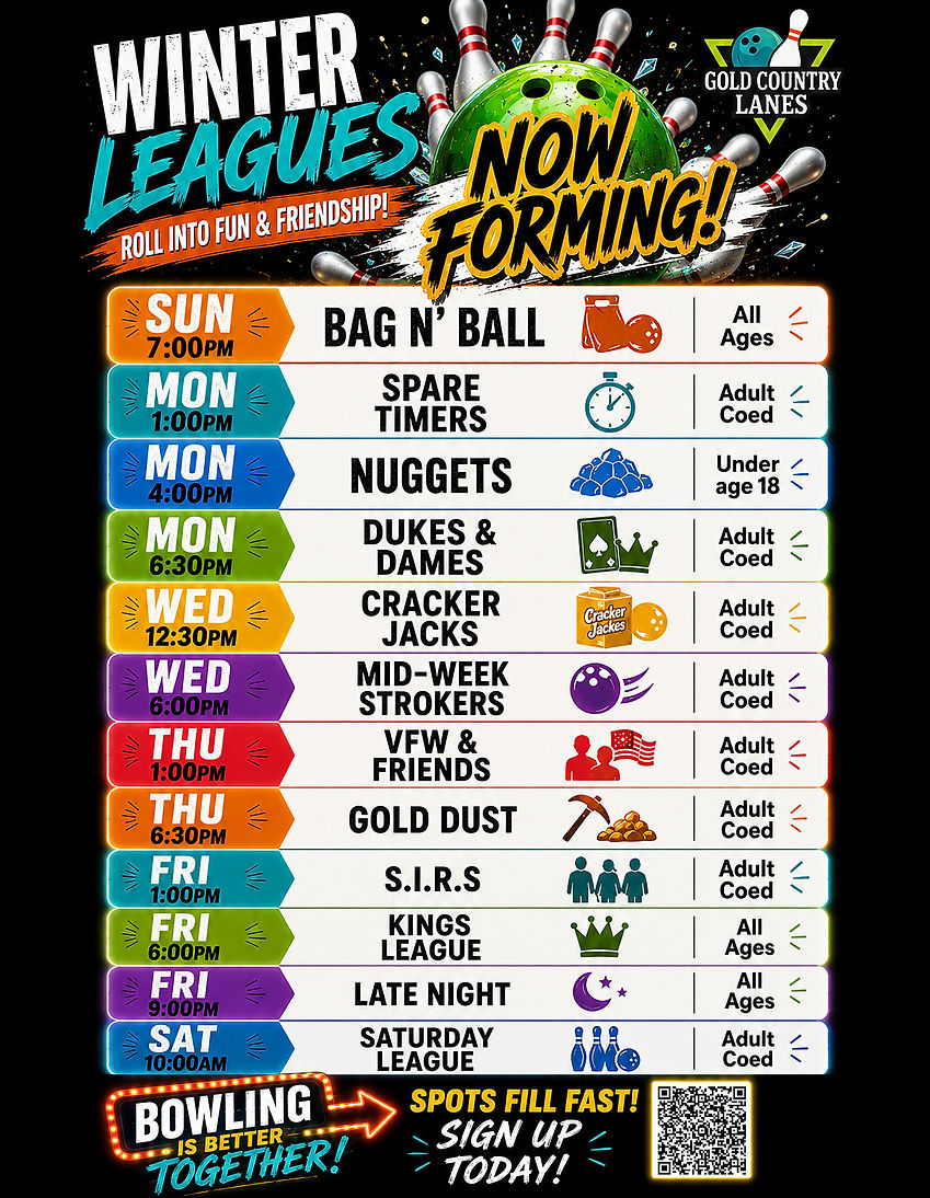 Winter Bowling Leagues Sutter Creek