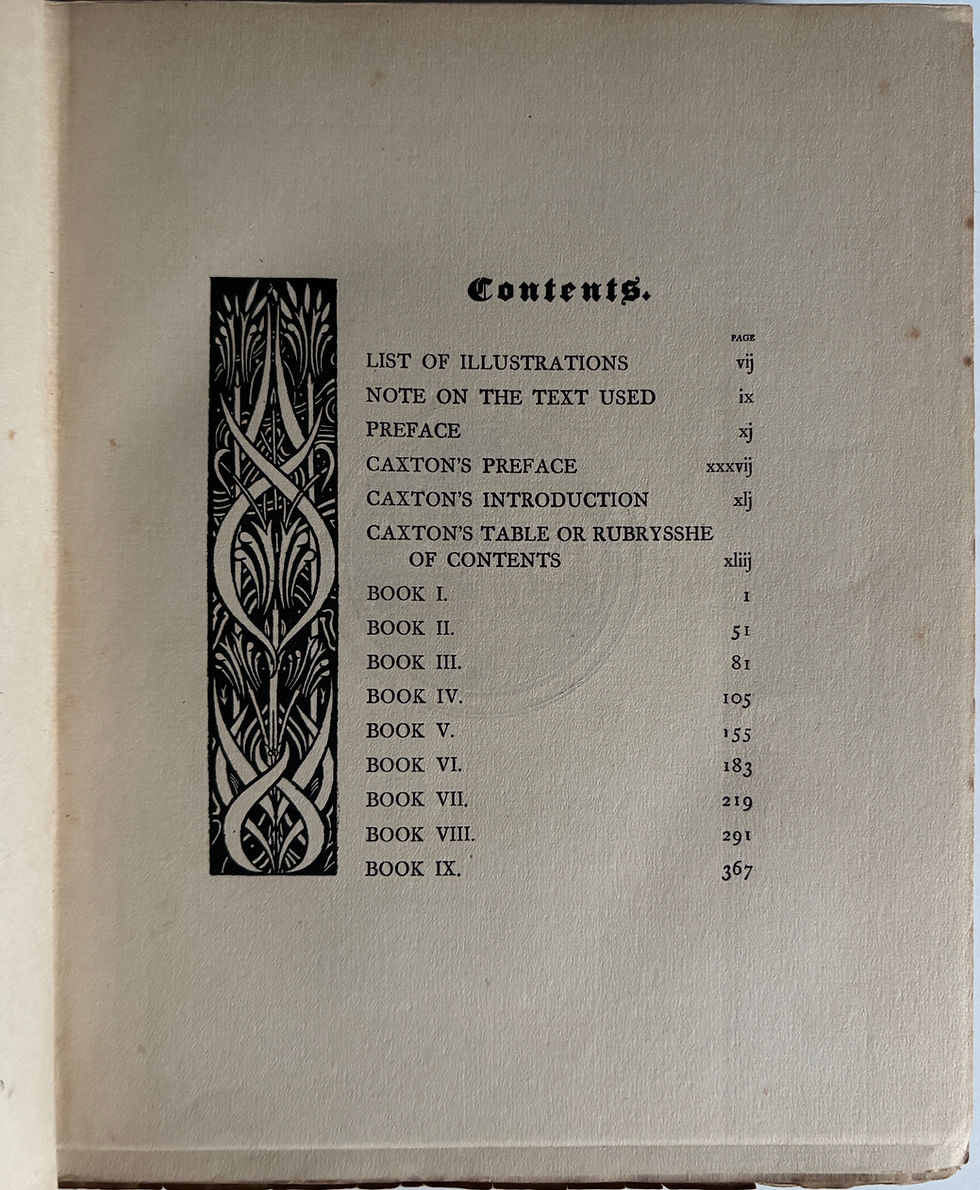 Thumbnail: Le Morte D'Arthur, volume 1, contents page