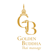 Zlati logo od podjetja Golden Buddha Thai Massage.