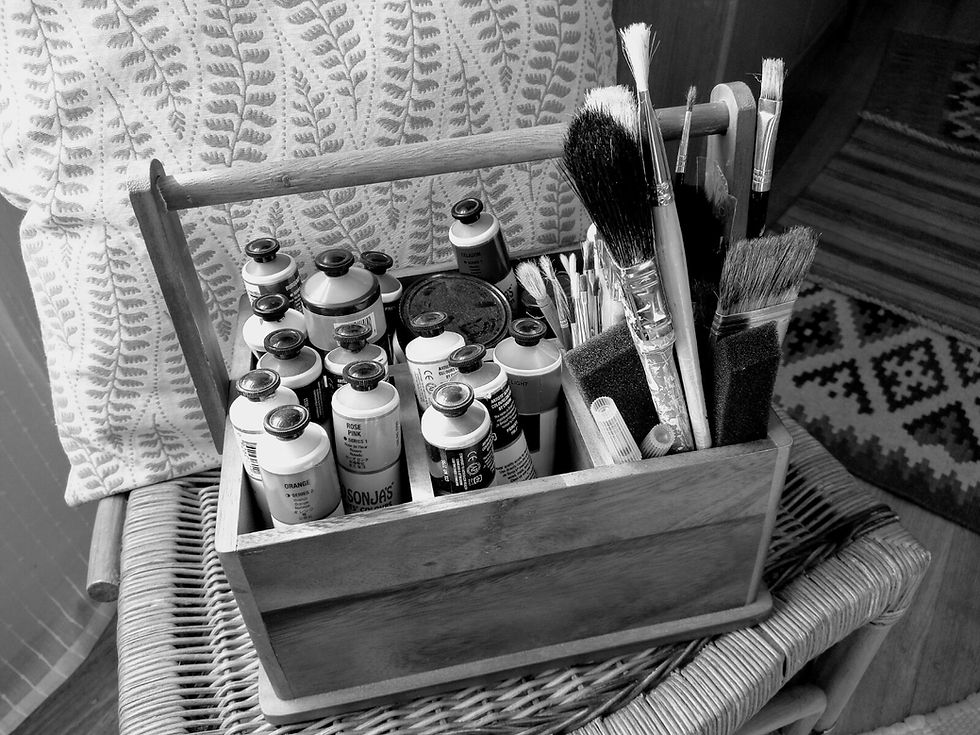 A box containing unused artist's paints