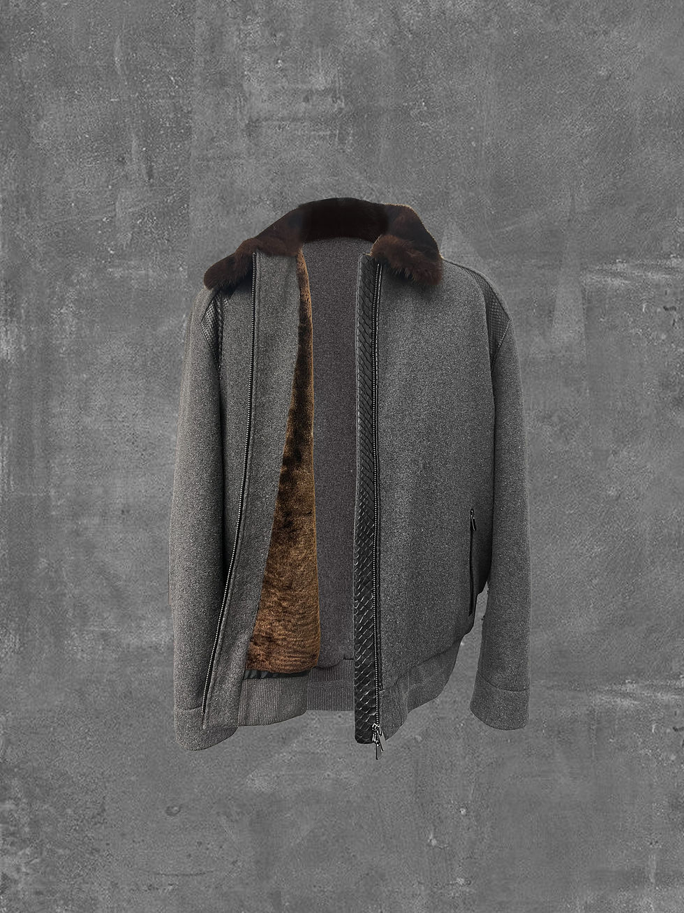 Miniaturbild: Herrenjacke Grau - Nerz-Innenfutter & Schlangen-Details