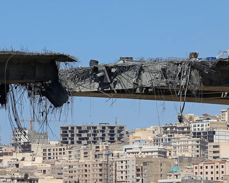 The US-bombed B1 bridge in Karaj, near Tehran, which was struck on 2 April after Donald Trump threatened to ‘bring Iran back to the stone ages’. Photograph: Atta Kenare/AFP/Getty Images