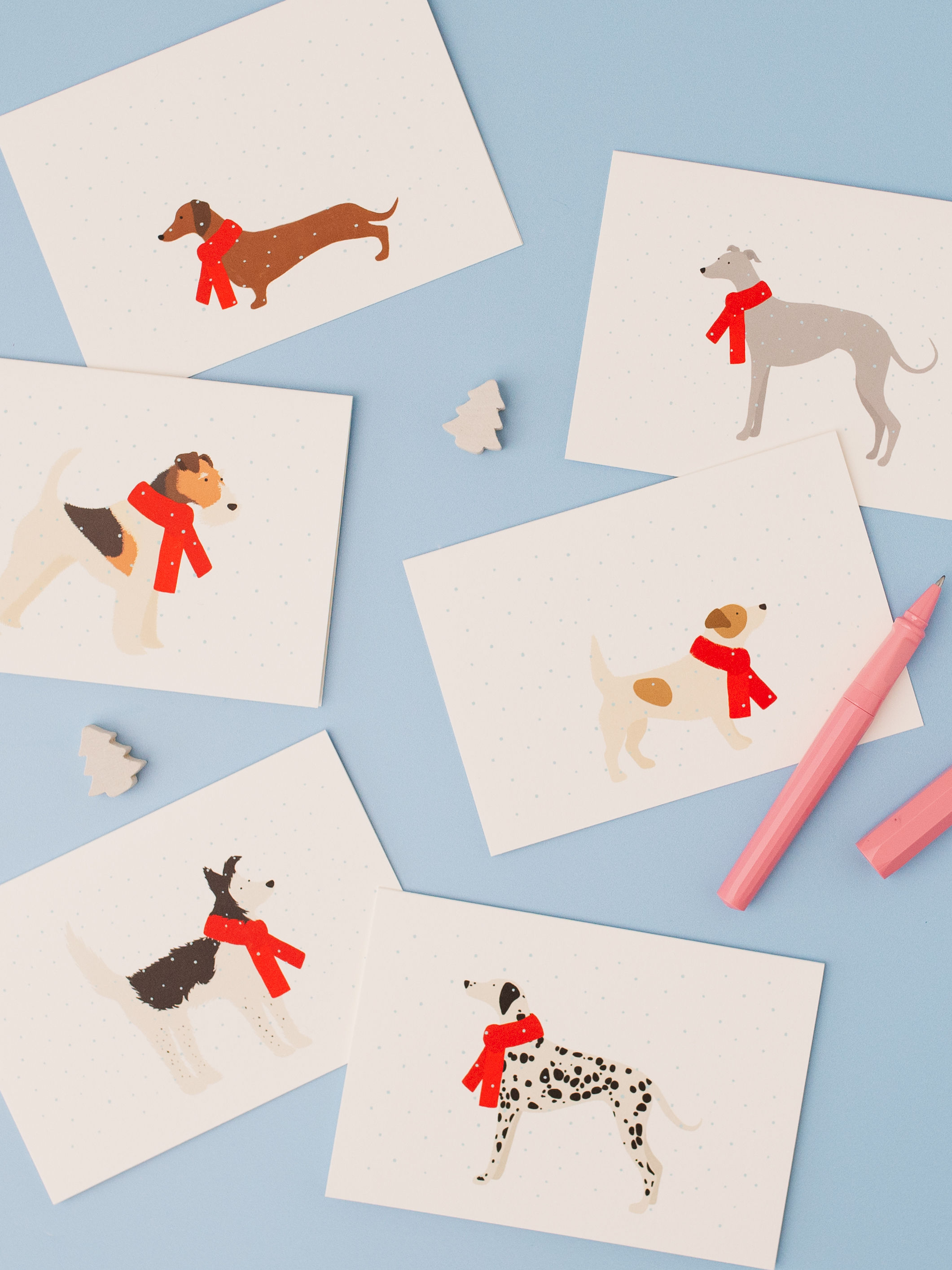 Set of 6 Christmas dogs in the snow cards- Christmas cards