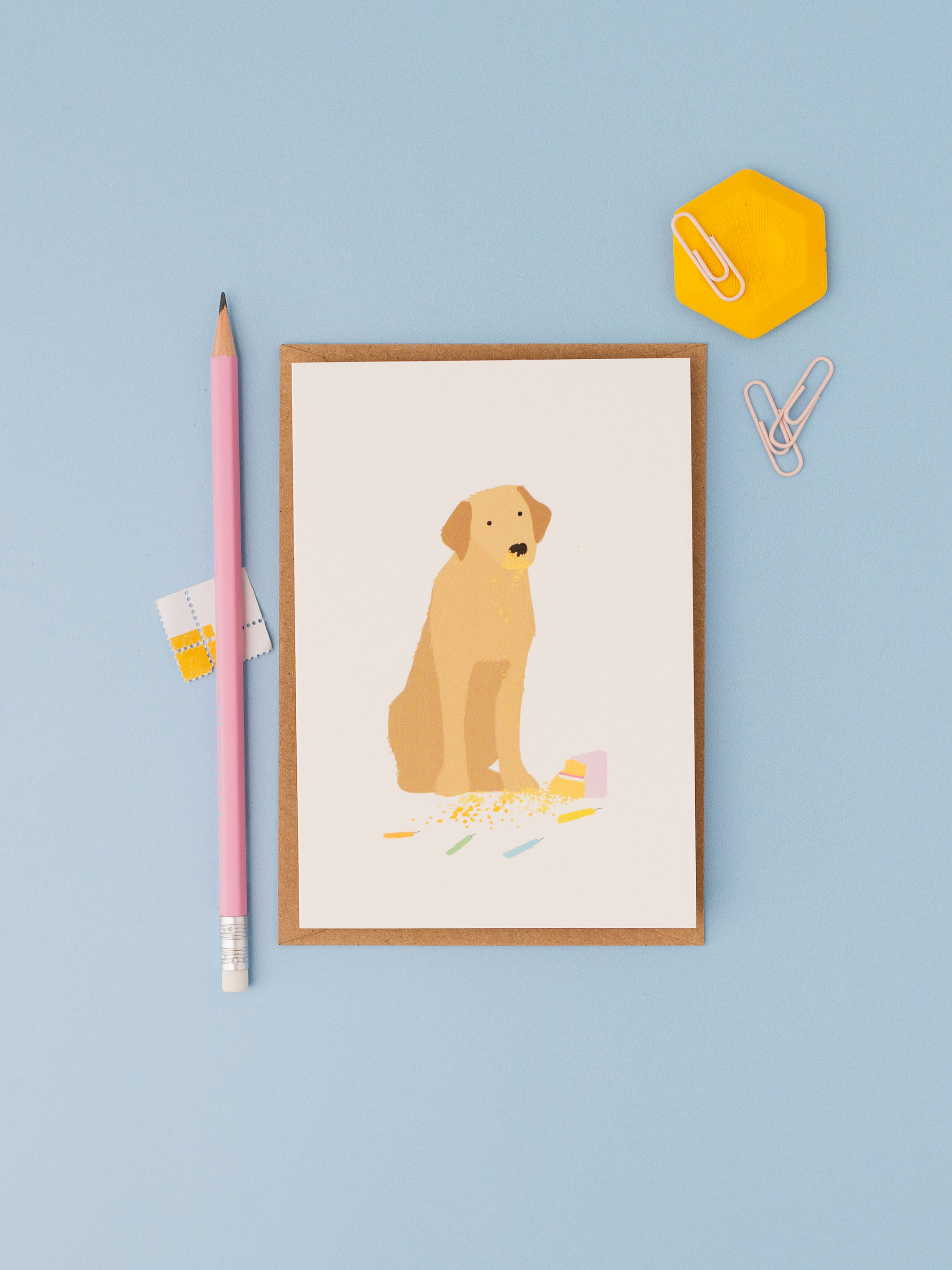 Naughty golden Labrador birthday card