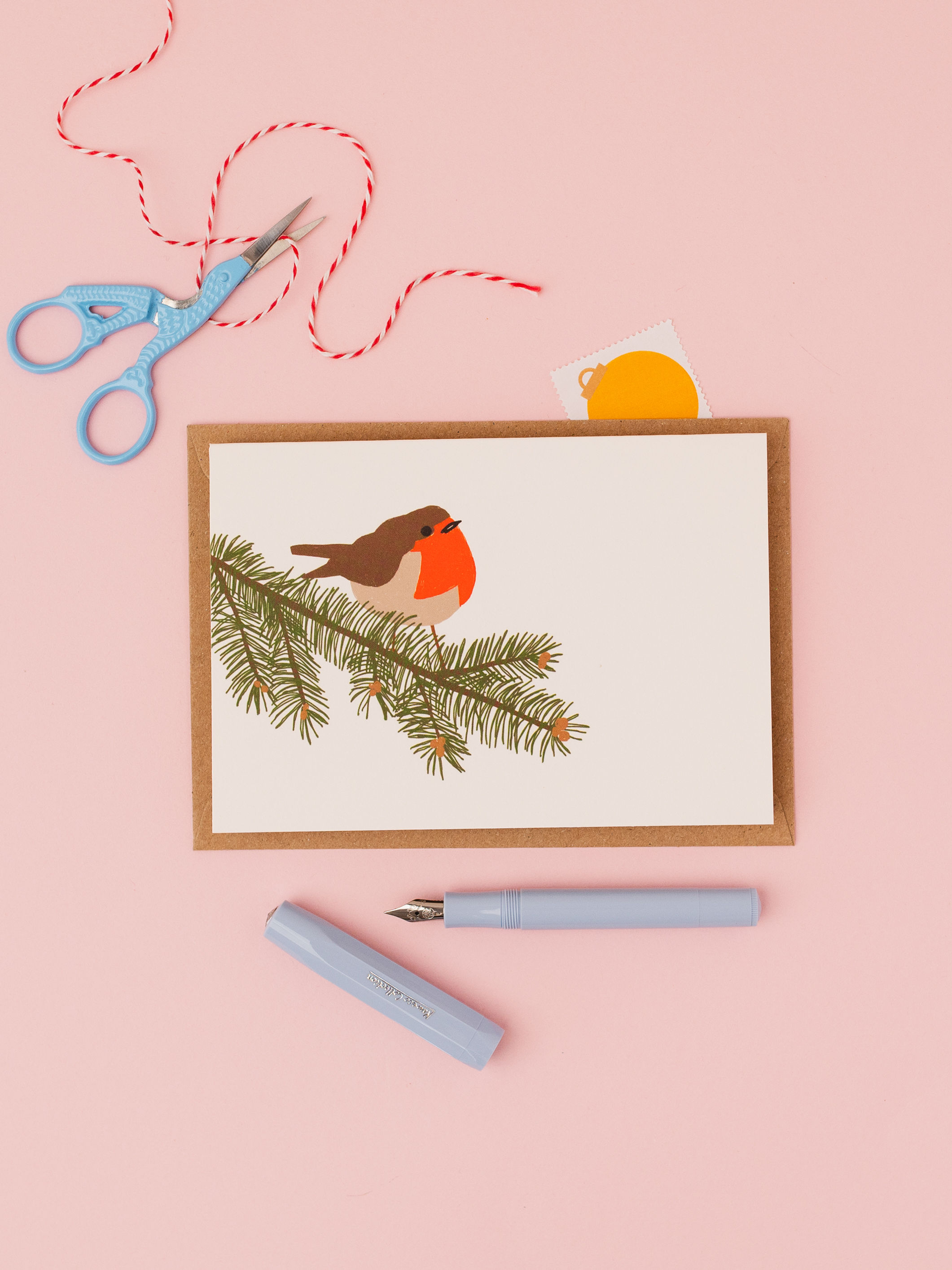 Christmas robin on a branch card