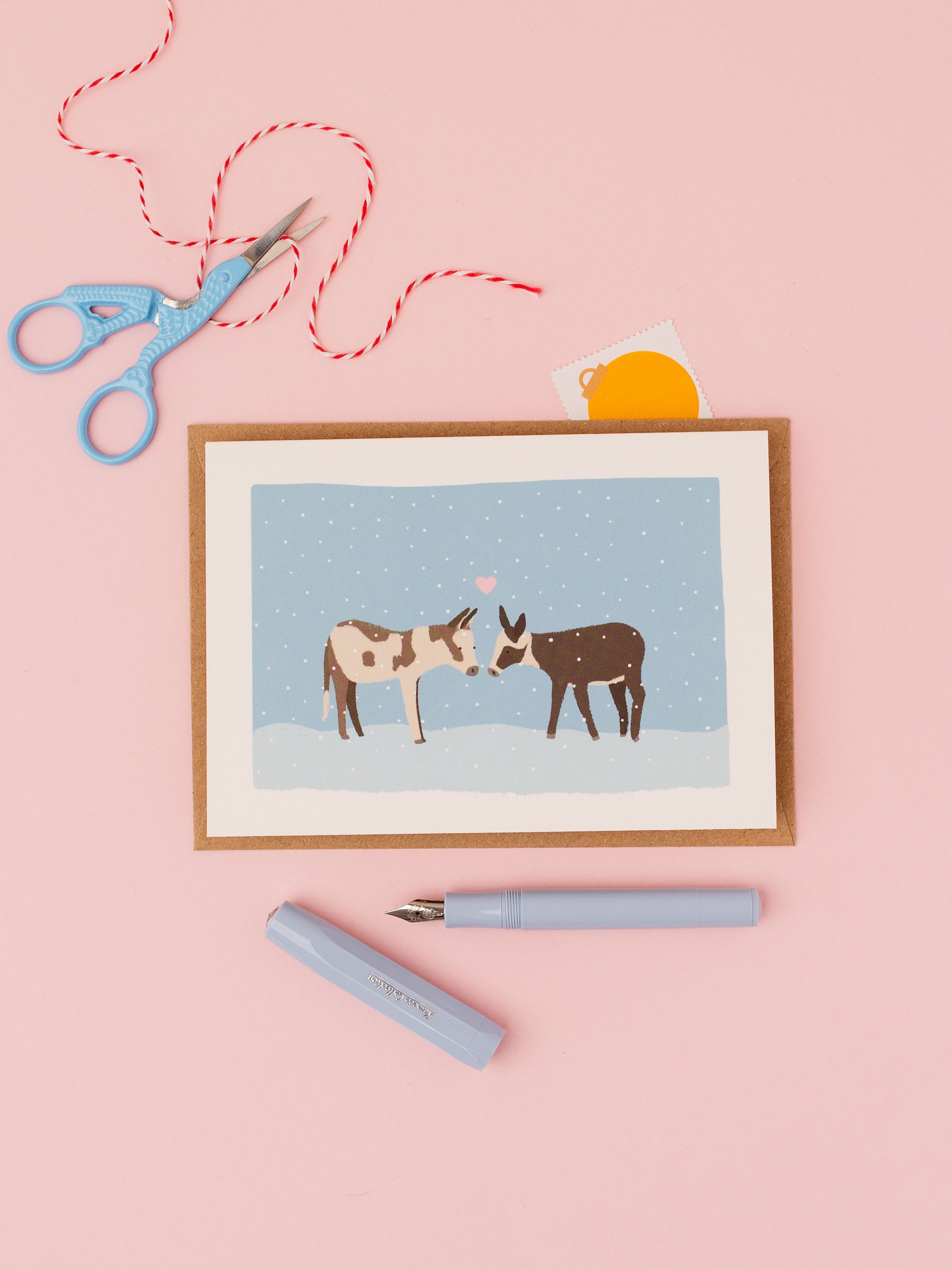 Little donkeys in the snow- Christmas love card