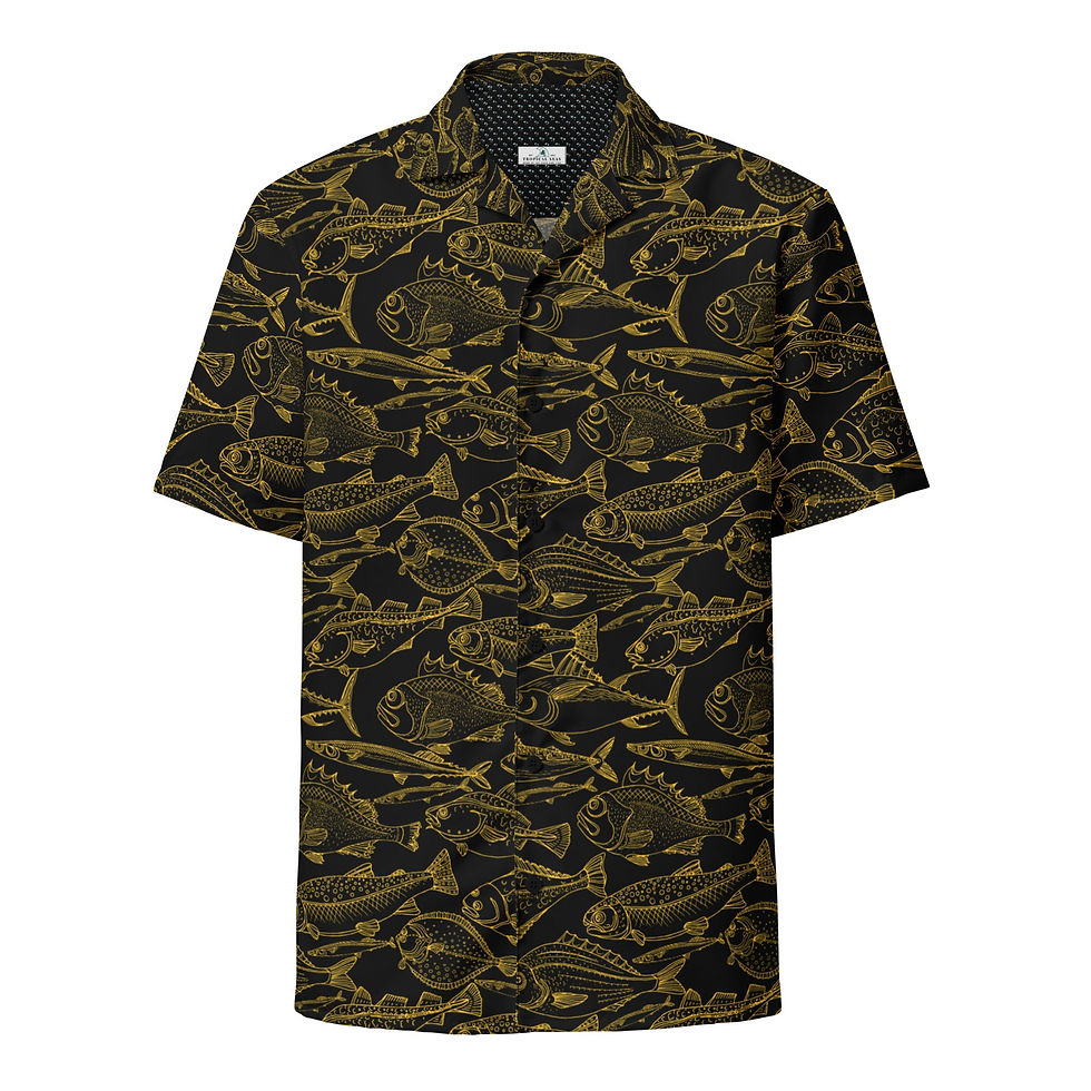 Thumbnail: Sea of Gold Riches Hawaiian Button Shirt: Dive into Opulent Ocean Elegance!