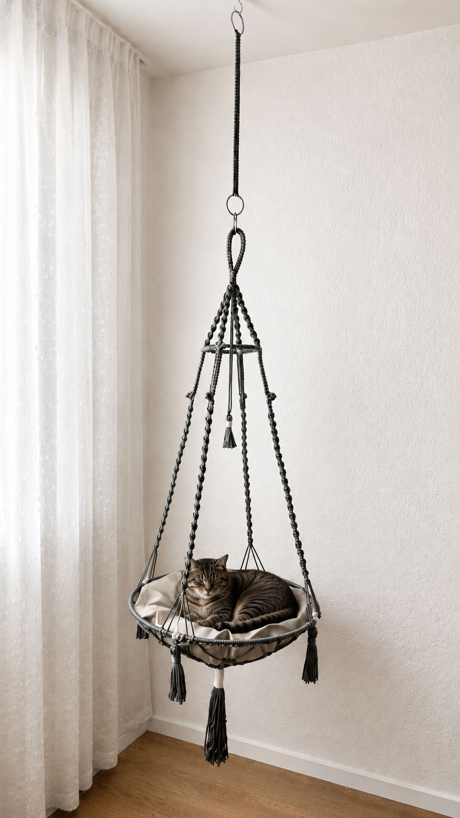 Miniaturbild: Handgefertigte Katzenschaukel mit Aqua Protect Kissen, Gelb, Hängematte