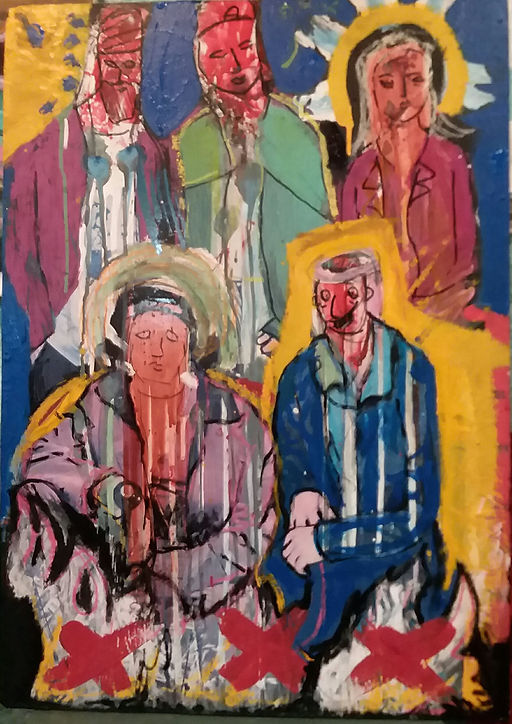 personas esbozadas de frente sobre manchas