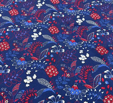 Tissu viscose imprimé bandana bleu et rouge