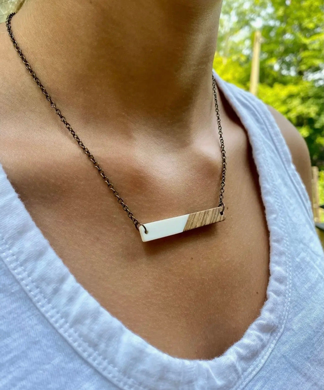 White Resin & Wood Necklace
