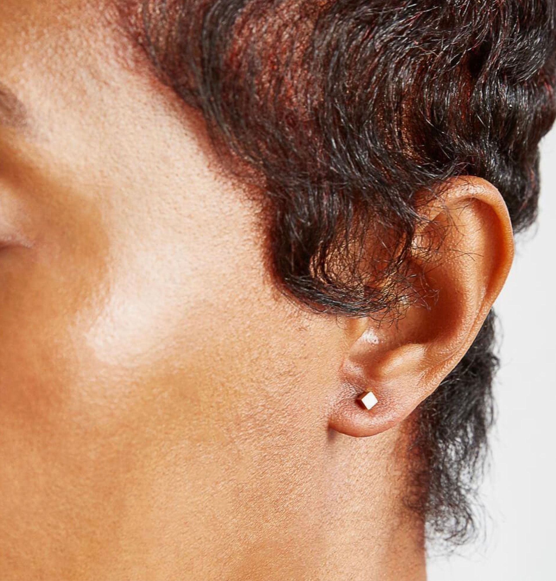 Tiny Gold Cube Square Earrings