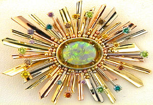 Hand Made Colored Gold & Diamond Pin