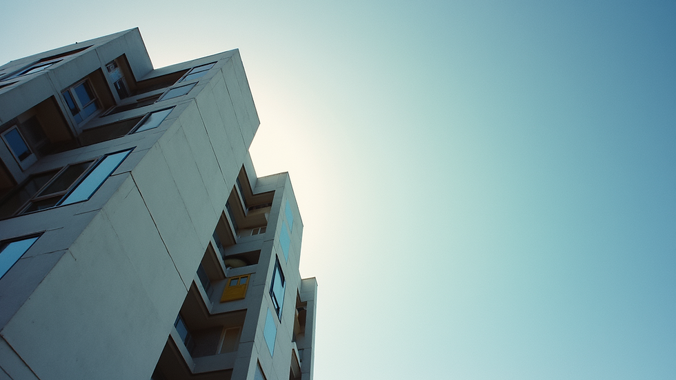 Eye-level view of a modern apartment building in Lisbon