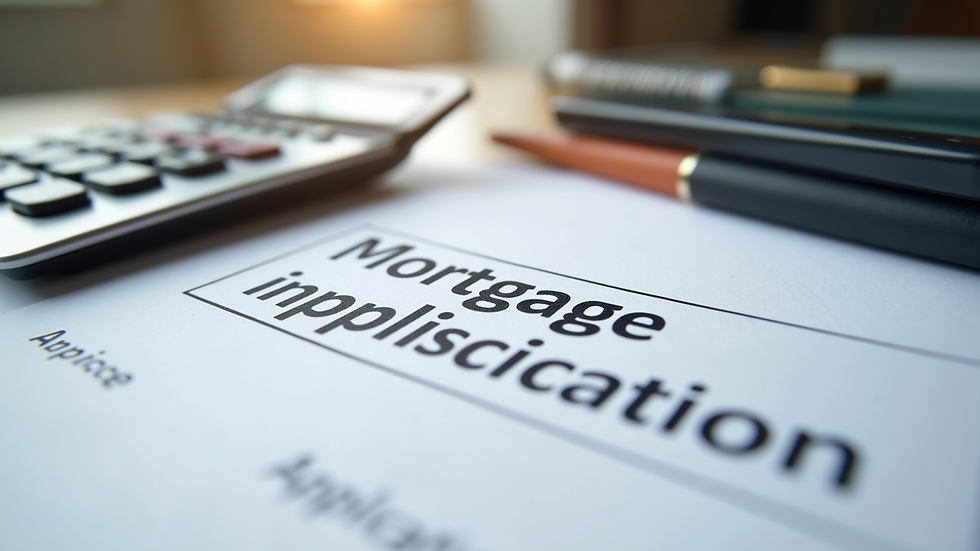 Close-up view of mortgage application documents and calculator