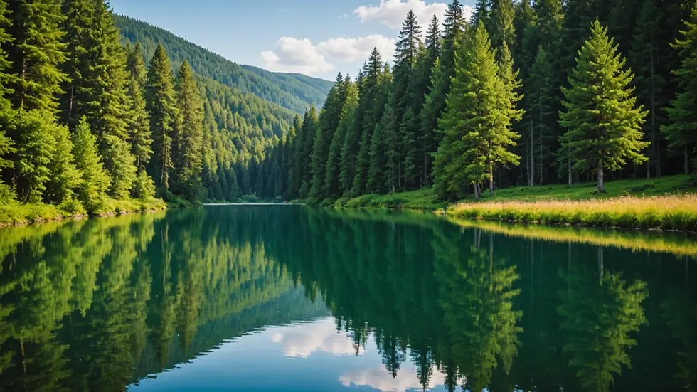 Eye-level view of a serene lake surrounded by trees