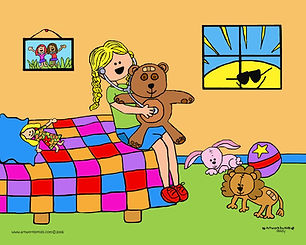 Illustration of little girl playing doctor with teddy bear