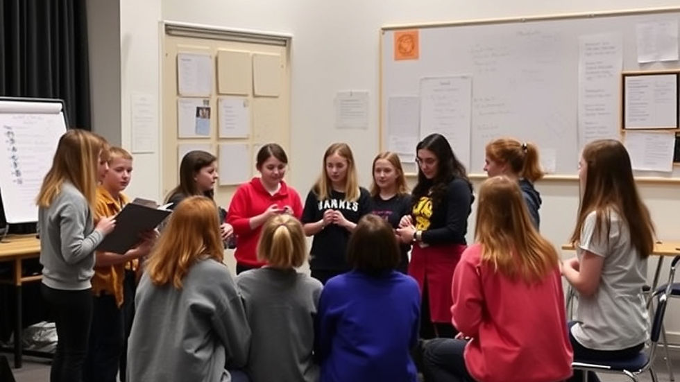 Students working together on a collaborative drama storytelling activity