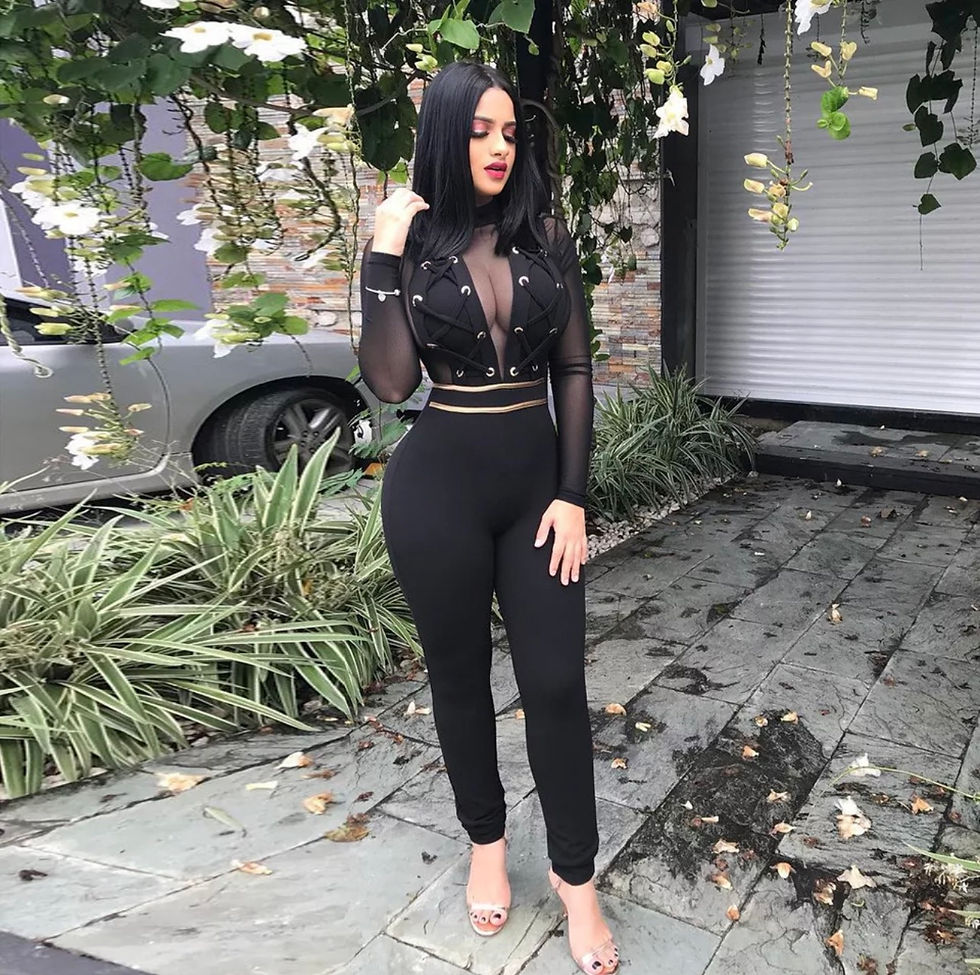 Thumbnail: Women Sexy Long Sleeve Jumpsuit Black Lace Overalls Club Mesh Splice Long Elegan