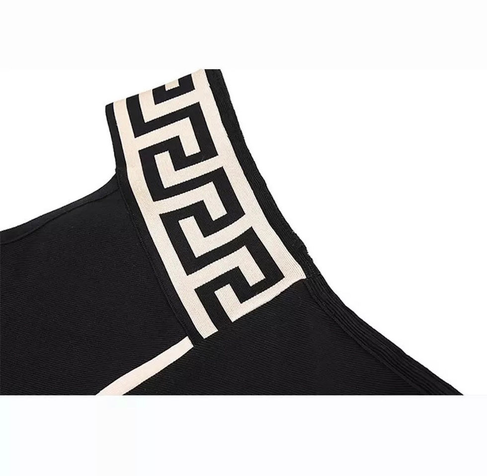 Thumbnail: Women Rayon Bandage Dress Diagonal Neck Above Knee Black Bodycon Evening Party D