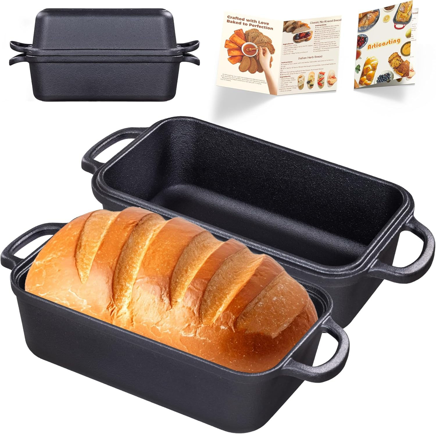 11x5 Inch Cast Iron Loaf Pan With Lid，5.8 Qt Large Loaf Pans For Sourdough Br