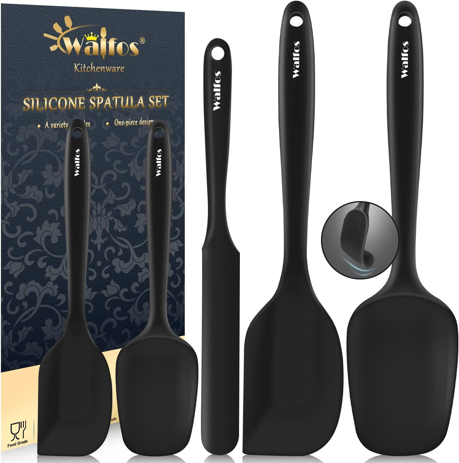 Walfos Silicone Spatula Set of 5 - (600°F) High Heat Resistant Kitchen Scraper