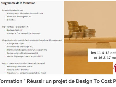Profitez de la rentrée pour réserver votre formation " Design to Cost "