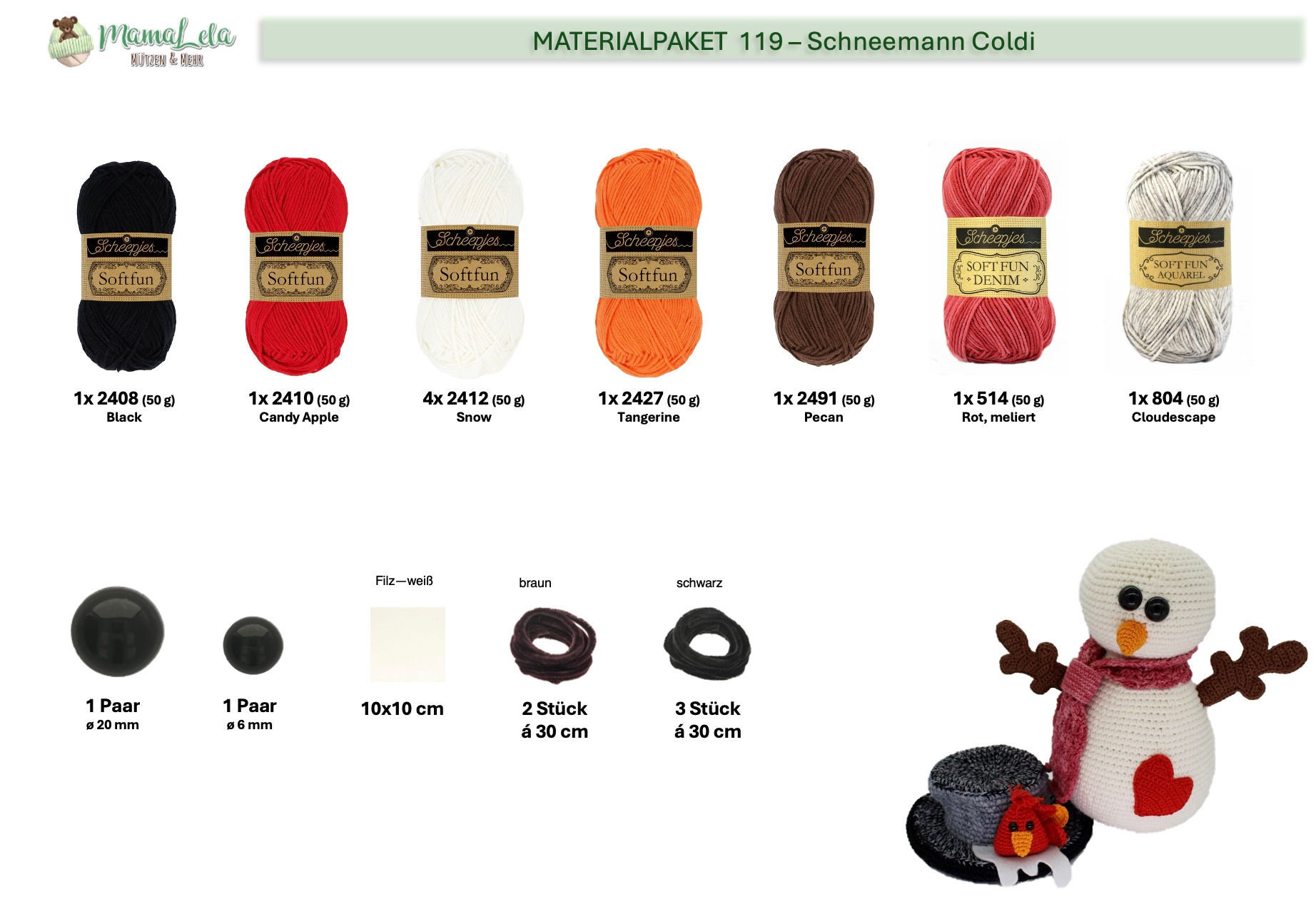Schneemann Coldi - Materialpaket