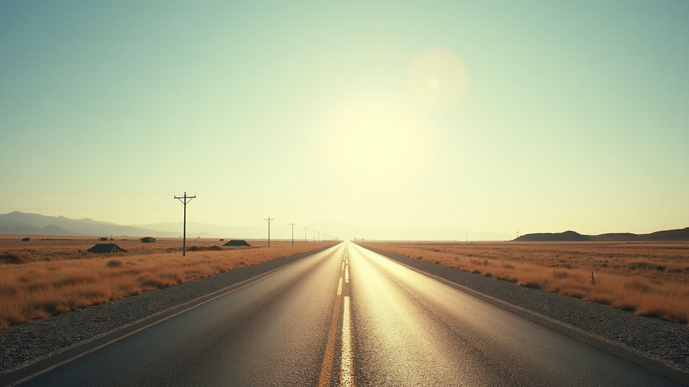 Eye-level view of an empty road leading into a bright horizon