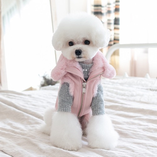 PINK BIKER FAUX FUR DOG JACKET Rock Dog Ltd