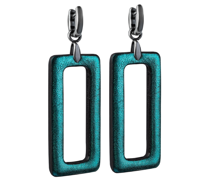 Geomeetrilised kõrvarõngad, kahtepidikantav, metallik, roheline - Tiina Andron Eesti disain