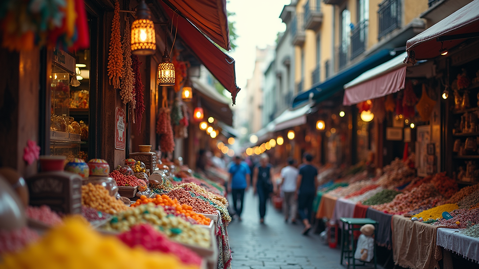 High angle view of colorful street market in Mexico City