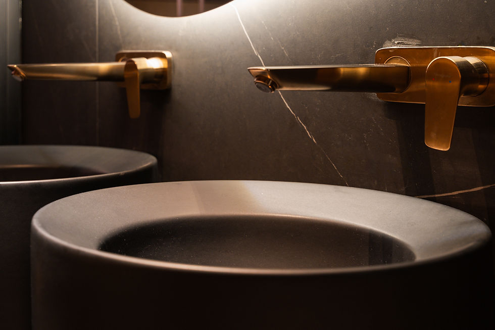 Vasques noir mattes avec robinetterie dorée haut de gamme