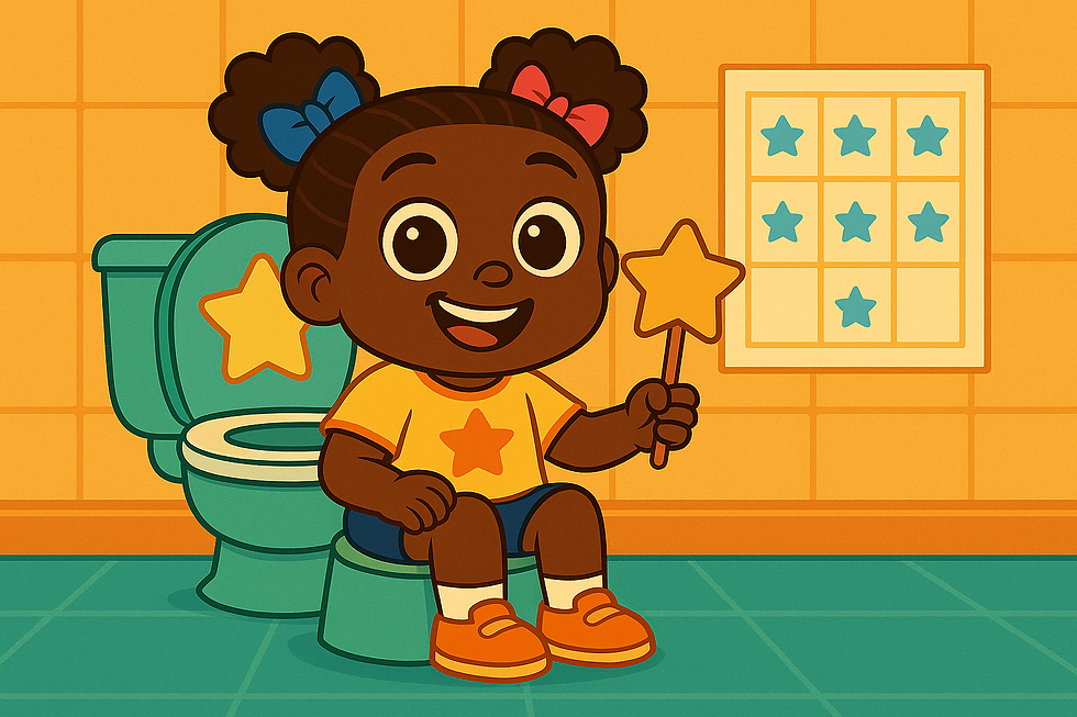 Toddler sitting on potty with reward chart – Potty Time is Fun by Telicia Brown
